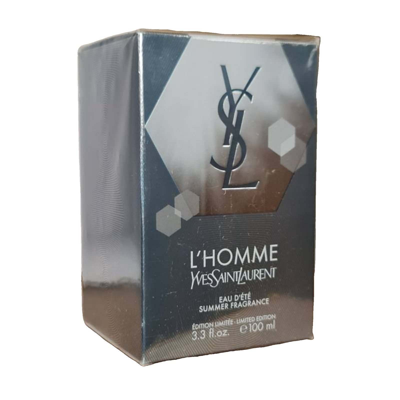 Yves Saint Laurent L'Homme Eau d'Ete Summer Fragrance Limited Edition 100ml yves saint laurent l'homme eau d'ete summer fragrance limited edition 100ml. Front angled photo of fragrance box.