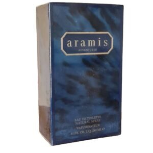 aramis adventurer eau de toilette 240ml. Front angled photo of blue perfume box.