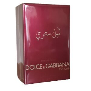 dolce & gabbana the one mysterious night eau de parfum 150ml. Front angled photo showing the red box with gold lettering.