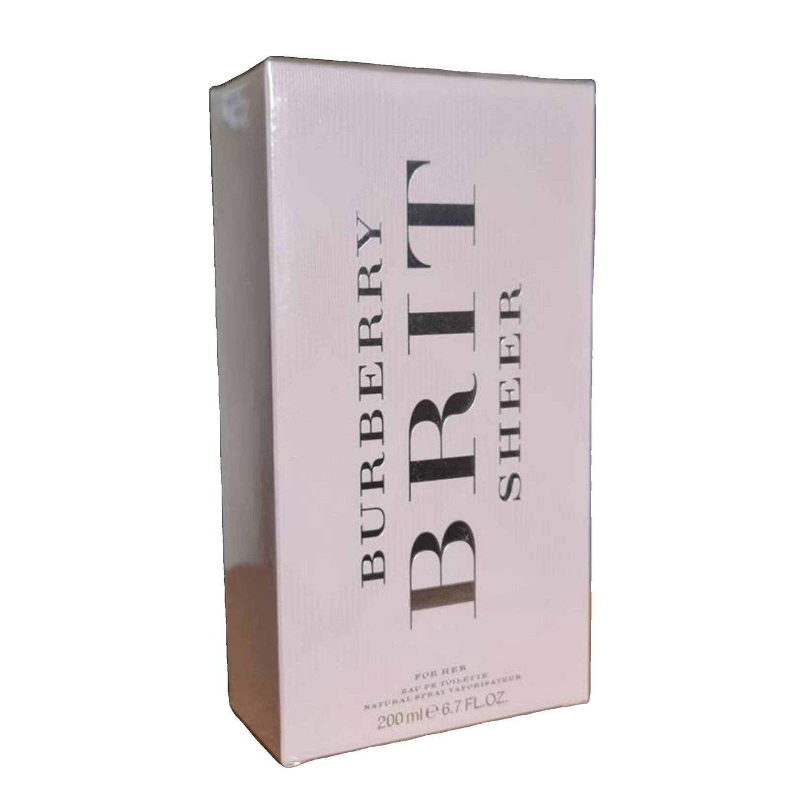 Burberry Brit Sheer Eau de Toilette 200ml Burberry Brit Sheer Eau de Toilette 200ml. Pink box showing two sides.