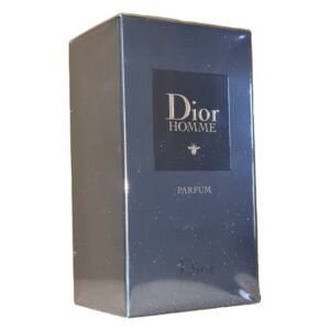 dior homme parfum (2020) 100ml. Front photo of black perfume box.