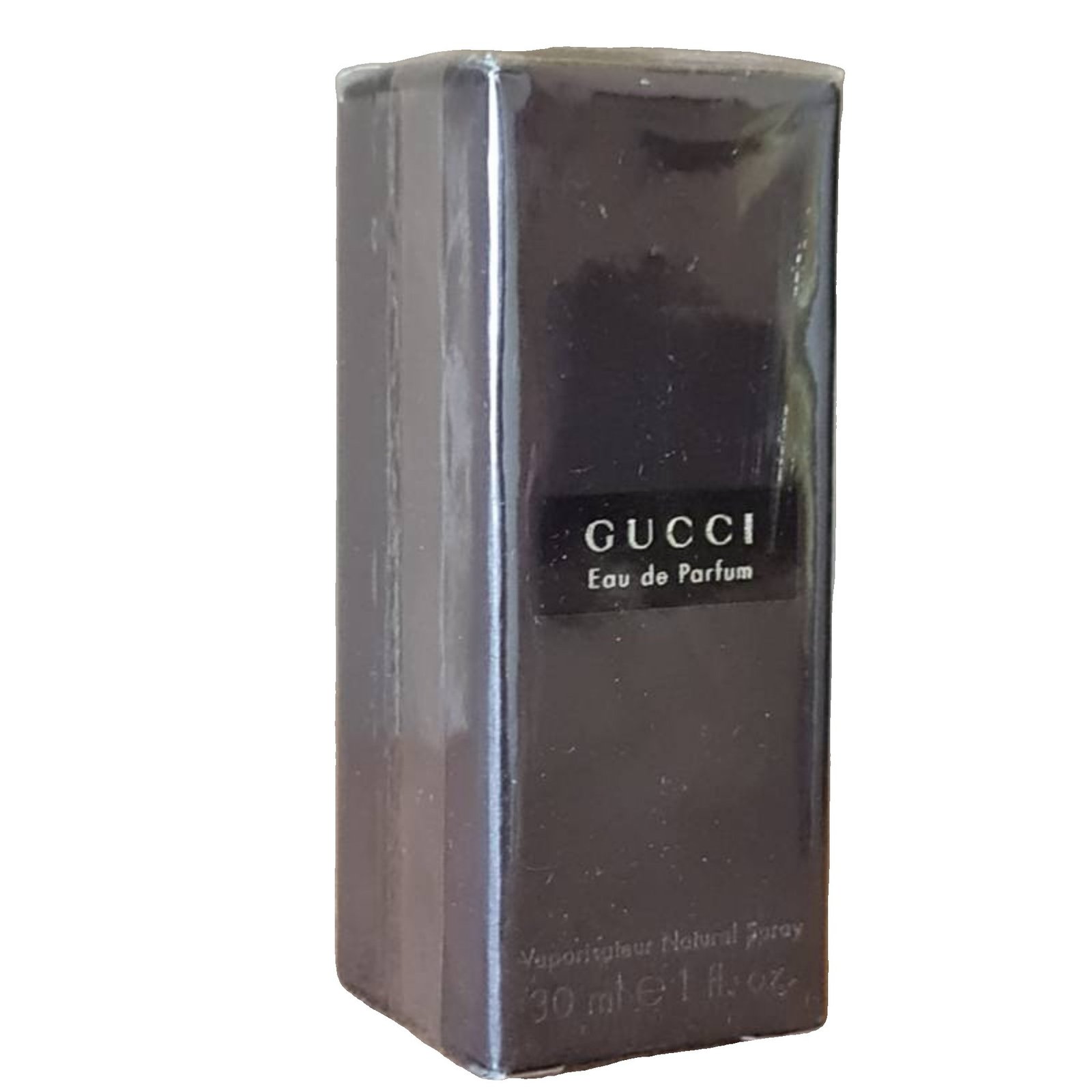 Gucci Eau de Parfum 30ml gucci eau de parfum 30ml. Front angled photo of dark brown box with the Gucci branding.