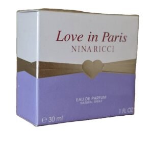 nina ricci love in paris eau de parfum 30ml. Front angled photo of the perfume box.