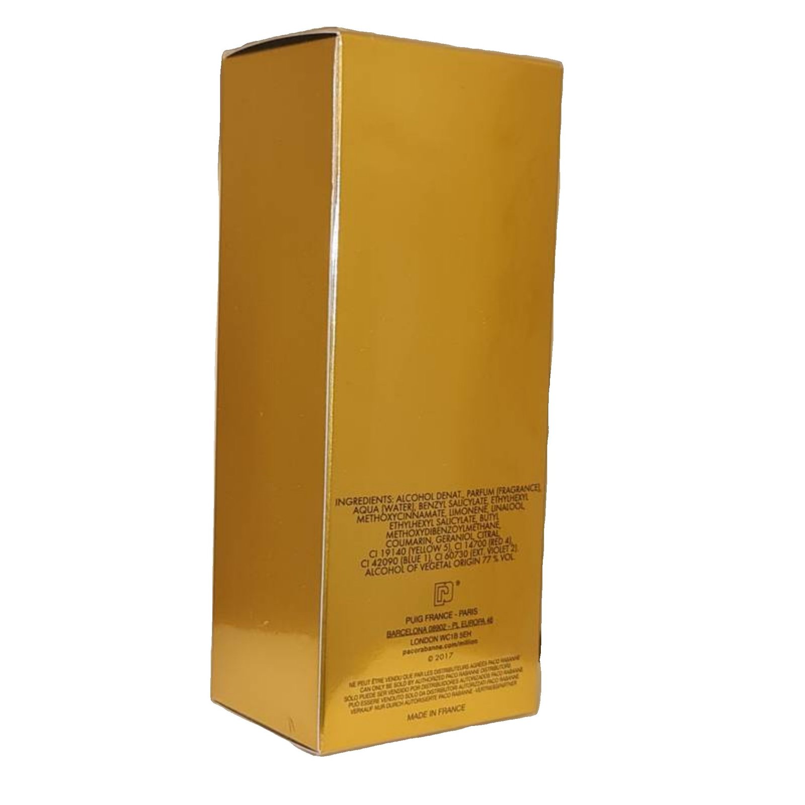 Paco Rabanne One Million Lucky Eau de Toilette 100ml paco rabanne one million lucky eau de toilette 100ml. Back of perfume box.