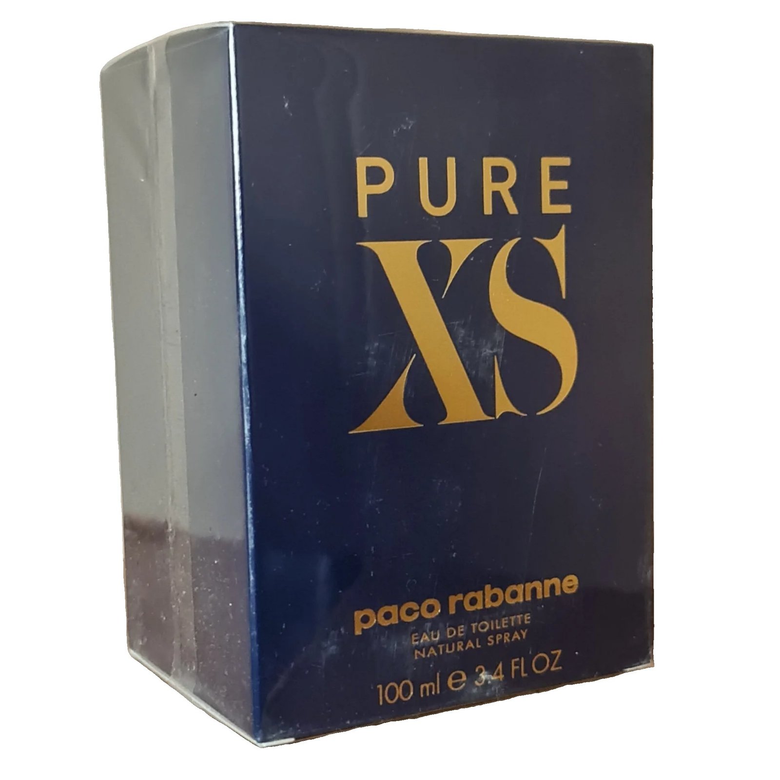 Pure XS by Rabanne paco rabanne pure xs eau de toilette 100ml. Front angled photo showing two sides of the box,