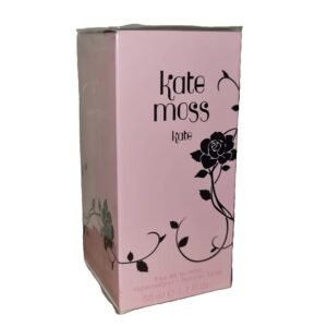 Kate Moss Kate Eau de Toilette 50ml. Front angled photo of pink perfume box.