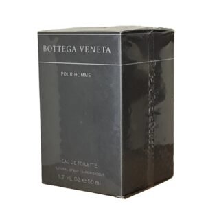 bottega veneta pour homme eau de toilette 50ml. Photo showing two sides of grey fragrance box.