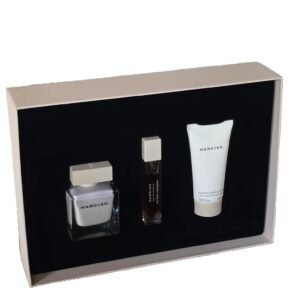 Narciso Rodriguez Eau de Parfum 50ml 3pc Gift Set. Internal of gift box showing the contents.