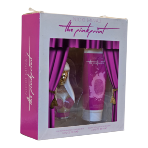 nicki minaj the pinkprint eau de parfum 30ml. two piece set. Front angled photo of 2 piece gift box.
