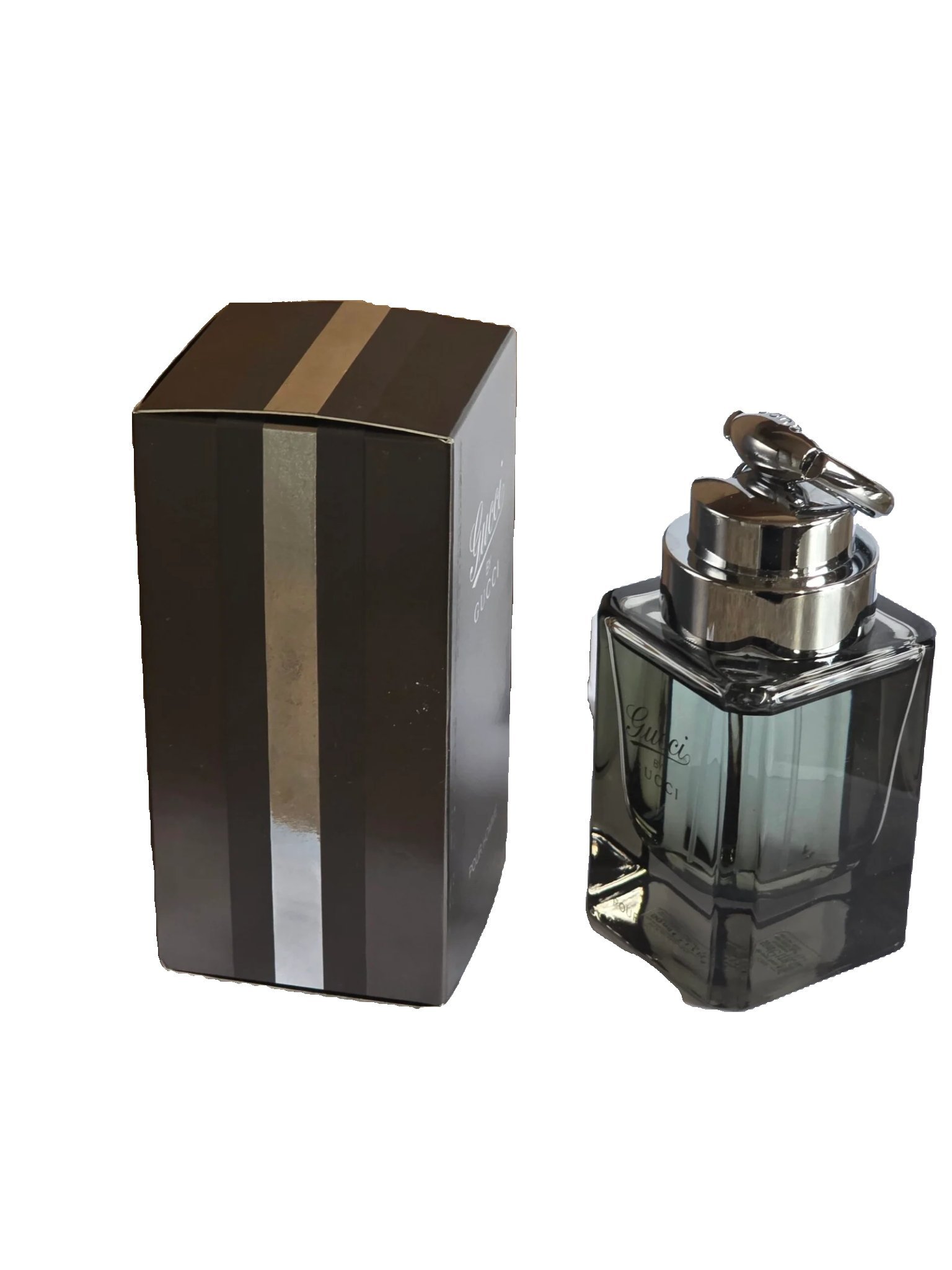 gucci by gucci pour homme eau de toilette 50ml gucci by gucci pour homme eau de toilette 50ml. Side of box and bottle.