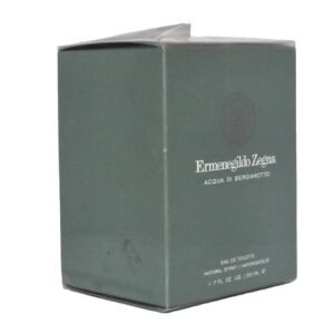 ermenegildo zegna acqua di bergamotto 50ml. Angled photo of green perfume box.