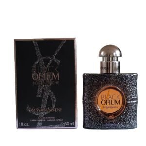 yves saint laurent black opium nuit blanche eau de parfum 30ml. Perfume box and bottle side by side photo.