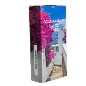 dolce&gabbana light blue escape to panarea eau de toilette 25ml. Front angled photo of perfume box.