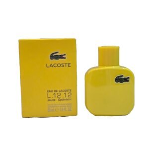 Lacoste Jaune Optimistic L.12.12 EDT 50ml. Fragrance box and bottle side by side photo.