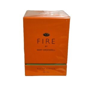 mary greenwall fire eau de parfum 100ml. Front photo of orange perfume box showing two sides.