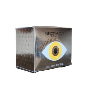 kenzo word power eau de parfum 30ml. Front angled photo of box, showing the eye graphic on perfume box.