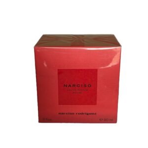 narciso rodriguez rouge eau de parfum 90ml. Front photo showing branding on red fragrance box.