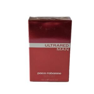 paco rabanne ultrared man edt 100ml. Front photo showing fragrance box graphics.