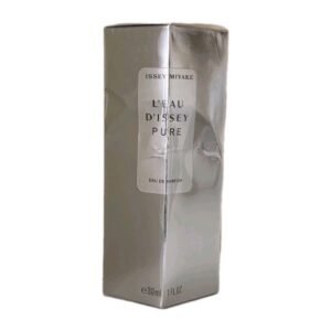 issey miyake d'issey pure eau de parfum 30ml. Front photo of fragrance box.