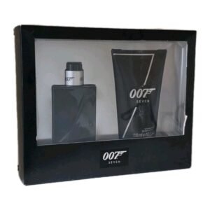 James Bond 007 Seven Eau De Toilette 50ml Gift Set. Front angled photo of gift box.