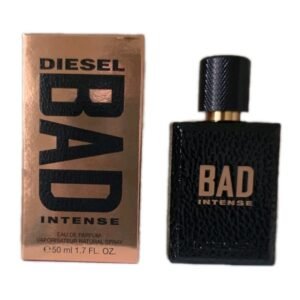 diesel bad intense eau de parfum 50ml. Box and bottle side by side photo.