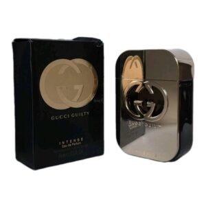 gucci guilty intense eau de parfum 75ml. Box and bottle side by side photo.