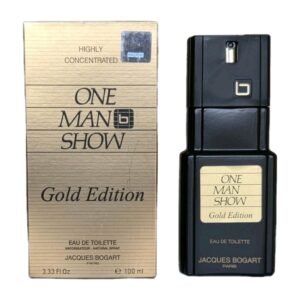 jacques bogart one man show gold edition edt 100ml. Box and bottle side by side photo.