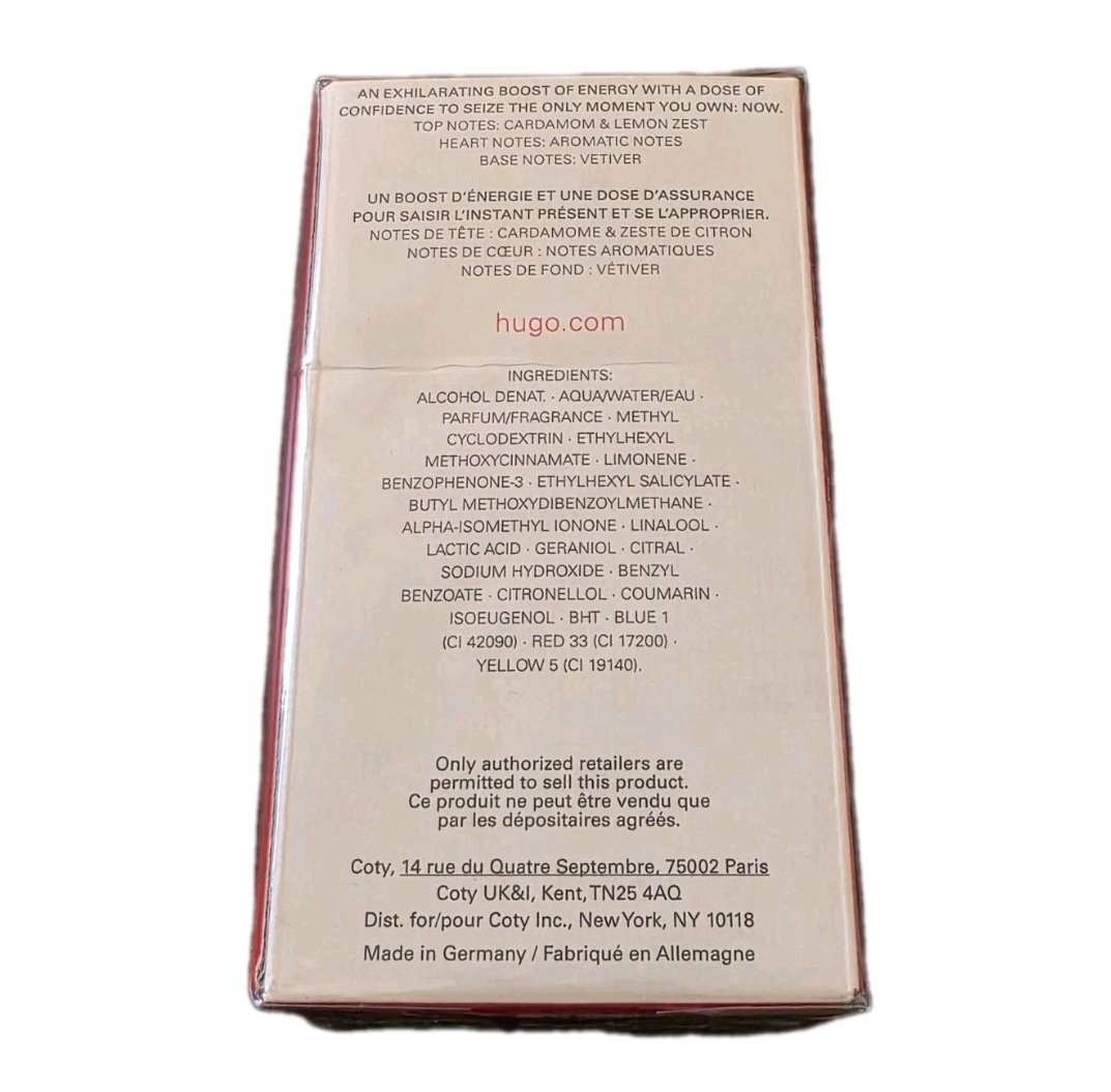 hugo boss now eau de toilette 75ml hugo boss now eau de toilette 75ml. Back of perfume box.