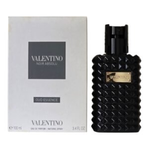 valentino noir absolu oud essence eau de parfum 100ml. Box and fragrance side by side photo.