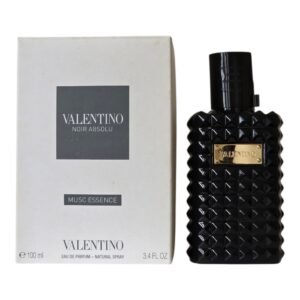 valentino noir absolu musc essence eau de parfum100ml. box and bottle side by side photo.