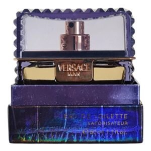 versace man purple bottle eau de toilette 50ml. Bottle in base of the box.