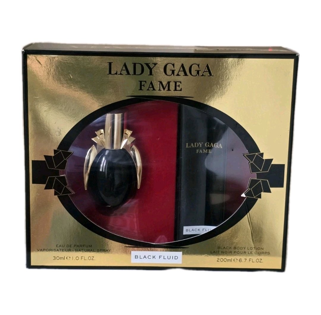 Lady Gaga Fame Eau De Parfum 30ml Gift Set lady gaga fame eau de parfum 30ml gift set. Front photo of gift set box.