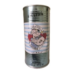 Jean Paul Gaultier Le Male Popeye Eau Fraiche 125ml. Front of metal presentation box.