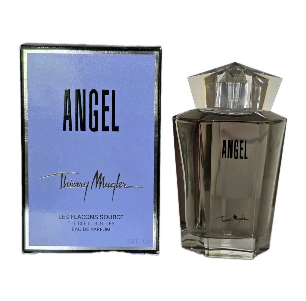 Thierry Mugler Angel Refill Eau de Parfum 100ml Thierry Mugler Angel Refill Eau de Parfum 100ml. Perfume bottle and box side by side photo.