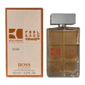 Hugo Boss Boss Orange Feel Good Summer EDT 100ml. Box and bottle side by side photo.