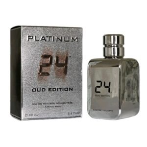 ScentStory 24 Platinum Oud Edition Eau de Toilette 100ml. Box and bottle side by side photo.