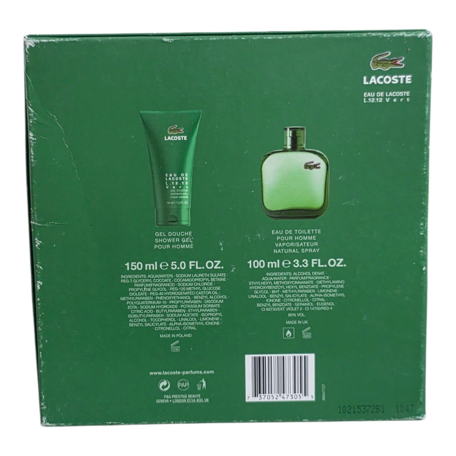Lacoste Eau De Lacoste L.12.12 Vert EDT 100ml Gift Set Lacoste Eau De Lacoste L.12.12 Vert EDT 100ml Gift Set. back of the box.